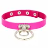 Couro PU Ecológico Moda Europeia e Americana Rock Punk Boate Dança de Rua Gargantilha de Couro com Duplo Anel Alça de Pescoço Feminina Colar para Clavícula Pulseira
