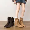 Primer Encuentro Temporada Aumentar Altura Botas Apiladas Plisadas Mujer 2026 Nuevas Botas Cortas Otoño Invierno Retro Versátiles Adelgazantes Botas Vaqueras