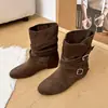 Hebilla de Cinturón de Cañón Corto Estilo Western Nuevo Estilo Americano Botas para Mujer Rad Fashion Botines Versátiles Mujer 2026 Aumento Oculto de Altura