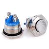 Interruptor de Botón Pulsador de Luz Impermeable Autoblocante de 12/16/19/22/25mm con Interruptor, Botón Metálico Redondo, Plata-Azul