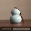 Pote de Chá em Forma de Cabaça com Padrão de Lótus Azul Céu da Fornalha Ru, Recipiente de Cerâmica para Armazenamento de Chá em Forma de Cabaça, Armazenamento de Chá à Prova de Ar e Umidade Estilo Chinês, Pote de Chá Vermelho