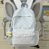 Mochila Cuadros Nueva Linda Transfronteriza para Mujer Estudiante Bolsa Escolar Gran Capacidad Mochila Estilo Fresco Japonés Corazón de Niña Bolsa de Viaje