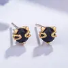 Pendientes de Gato con Circonita Rojo Rosa Chapados en Plata 925 Estilo Coreano Pendientes de Gato con Diamante Rosa Dorado para Mujer Joyería Simple