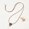 Cordón de Lanyard Tejido Asimétrico Hecho a Mano con Cordón de Cera para Mujeres Colgante Dorado Jade Esmeralda Cordón para Collar Colgante Retro