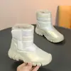 Novas botas de neve infantis transfronteiriças, sapatos de algodão infantis, sapatos quentes e resistentes ao frio forrados com fleece para meninos, sapatos de algodão grossos antiderrapantes para meninas, estilosos, pretos