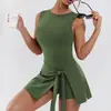 Vestido de Tenis Deportivo de Nailon Europeo y Americano Dos en Uno al por Mayor con Forro Antiexposición y Falda de Corte A Conjunto de Tenis