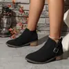 Botines Cortos de Tacón Medio de Color Sólido de Talla Grande de Comercio Exterior para Mujer 2024 Otoño e Invierno Nuevos Botines Elásticos de Tobillo Estilo Británico