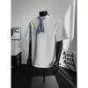 Camiseta de verano para hombre de diseñador de nicho, estilo náutico, cuadros azules, manga corta, hombro normal, polo de dos piezas falso, algodón