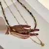 Collar de Cadena Doble Apilada con Cuentas de Piedra Ojo de Tigre Natural para Mujer Accesorios Cadena para Suéter Lujo Accesible Nicho Retro Cadena para Clavícula