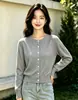 Chaqueta cárdigan de dos piezas gruesa de terciopelo Andy con cuello redondo para mujer, suéter de punto de manga larga con botones de perla, suéter moderno y versátil