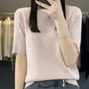 Suéter de Lana Fina de Color Sólido con Cuello Redondo para Mujer de Manga Corta Holgado Casual Ropa de Trabajo Punto Fino Delgado Manga Corta Primavera/Verano 2026