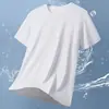 Camiseta Masculina de Manga Curta em Seda Gelada Transfronteiriça Cor Sólida Verão Estilo Coreano Top Masculino Gola Redonda Manga Meia Manga Secagem Rápida Tendência Novo Estilo