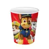 Transfronteiriço Novo Tema Patrulha Canina Vermelho e Azul Desenho Animado Infantil Decoração de Festa de Aniversário Prato de Jantar Copo Faca e Garfo