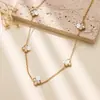 Collar de Acero de Titanio con Trébol de Cuatro Hojas de Colores para Mujer, Trébol de la Suerte, Artículo Popular Transfronterizo, Joyería de Acero Inoxidable de Moda de Lujo Ligero Estilo Oficina