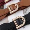 Cinturón Negro para Mujer Fino Perla Diamante de Imitación Incrustación Decoración Camisa Vestido Sello de Cintura Tut Cintura Letra D Verano Nuevo
