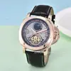 Dropshipping Forsining Esqueleto Completo Correa de Cuero Genuino Impermeable Reloj Mecánico Automático para Hombre Reloj para Hombre