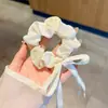 Scrunchie lenço quadrado estilo pastoral francês para meninas e crianças, elástico de cabelo doce com laço para coques, acessório de cabelo