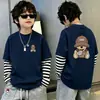 Camiseta de algodón de manga larga estampada para niños, moderna y sencilla, camiseta básica de retazos a rayas estilo coreano, top de imitación de dos piezas, estilo ins