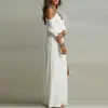 Verano 2026 Nuevo Ropa Femenina Transfronteriza Europea y Americana Elegante Holgado Hombros Descubiertos Abertura Color Sólido Vestido Largo