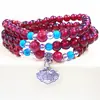 Pulsera famosa de estilo étnico al por mayor pulsera de granate de imitación de 6 mm pulsera de granate con textura de cristal de imitación tres anillos plateada
