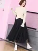 Falda de malla de tres capas con dobladillo grande, nueva falda de hada de cintura alta de longitud media primavera/otoño 2023, falda de tul plisada, falda de línea A