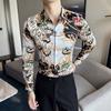 Camisa de manga larga con solapa para hombre, nueva, sin planchado, de principios de otoño, moderna, con estampado digital, informal, ajustada, 2939