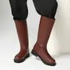 Botas de caballero retro transfronterizas europeas y americanas, de caña alta para hombre, punta redonda, tacón grueso, tacón medio, botas largas, negras y marrones, disponibles en tallas grandes, botas de motocicleta, talla 48