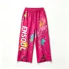Pantalones personalizados pintados a mano con efecto desgastado de marcas de moda, pantalones de chándal anchos rasgados y deshilachados, pantalones de chándal para hombre de la alta calle americana