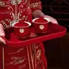 Imprescindible para bodas, juego de tazas para el té de cambio de boca, juego de cuencos de doble felicidad, regalo, taza de la felicidad, juego de té de dote, par de cuencos, engrosado, simple, festivo