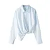 26 Ropa Nueva de Primavera para Mujer, Camisa Rítmica Ceñida a la Cintura, Camisa Corta de Manga Larga, Top Casual Ajustable de Sensación Fresca Adelgazante