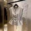 Chal sin mangas de lunares de lujo ligero estilo francés para mujer, con cinturón para ceñir la cintura, top versátil adelgazante, blusa gris para verano