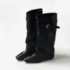 Nuevas botas retro de estilo coreano de caña alta 2026 con correas desmontables, convertibles en un diseño de hebilla de cinturón, botas largas adelgazantes y que realzan la altura para mujer