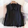 Chaleco Solapa 2026 Camisa Pequeña Verano Holgada Nuevo Estilo Cubre Vientre Sin Mangas Camisa Blusa Diseño Top Corto Mujer