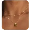 Collar de Cadena para Clavícula Dorado de Moda con Colgante de Burbuja de Estilo Europeo y Americano, Iniciales, Capas de Cuentas