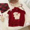 Timo nueva colección otoño e invierno 2026 para niñas: lindo chaleco capa asimétrico rojo con tema de perro y falda de cuadros rojos