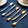 Cuchara de postre acero inoxidable mango largo cuchara mezcladora cabeza pequeña metal cuchara para miel barra cuchara para hielo estilo coreano cuchara para café