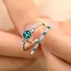 Anillo de Corona de Zirconia de Moda Europea y Americana Todo Fósforo Anillo de Cobre Esmeralda Micro Joyería