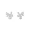 Pendientes de Perlas con Lazo de Aguja Plateada para Mujer, Diseño de Nicho, Pendientes Retro Simples, Elegantes y Versátiles, Pendientes de Gama Alta