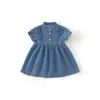 Vestido de Verão 2026 Mdd Cross-Border para Meninas, Gola Alta, Manga Curta, Jeans Lavado Macio, Vestido Princesa Infantil para Crianças Pequenas
