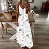 Vestido Largo de Verano con Tirantes Estampado de Moda con Cuello en V Transfronterizo Europeo y Americano para Amazon
