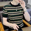 Camiseta de Manga Curta Listrada de Elite de Cânhamo de Gelo de Alta Qualidade e Alta Elasticidade Popular do Douyin