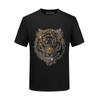 Camiseta Masculina Manga Curta 2026 Novo Estilo Cabeça de Tigre com Strass Verão Masculina Resistente Slim-Fit Top Tamanho Grande Meia-Manga