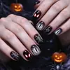 Uñas cortas redondas estilo oscuro en stock al por mayor nuevas europeas y americanas para Halloween, uñas postizas, telaraña, puntas de uñas ojo de gato
