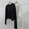 Camiseta feminina básica estilo americano casual versátil cor sólida manga curta longa, modeladora, casual, algodão, gola redonda, quatro cores, início do outono