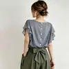 Conjunto Nuevo de Verano Japonés 2026 Camisa de Cuello Redondo de Doble Capa con Volantes Hombros Caídos Pantalones de Pierna Ancha con Lazo