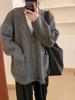 Cardigã de Tricô Simples com Bolso Grande Estilo Coreano para Mulheres, Novo Outono e Inverno Estilo Preguiçoso Solto Casual Jaqueta Suéter Tendência