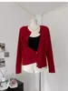 Cardigan Corto de Punto Grueso Estilo Camiseta Base Gris para Mujer Suéter Abrigo Otoño Invierno Blanco Talla Única