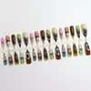Uñas postizas estilo retro americano con pintura al óleo de gato y planeta en color café lechoso con lindos motivos de mascotas, piezas de uñas terminadas personalizadas