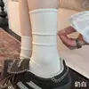Calcetines Blancos para Mujer Otoño Algodón Calcetines de Media Pantorrilla Sin Costuras Calcetines Largos Puño Suelto Calcetines Postparto 2026 Nuevo Estilo Caliente Calcetines Arrugados