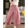 Calça Casual Nova de Verão Feminina 2025 Drapê Versátil Moda Solta Emagrecedora Feminina Retro Nove Pontos Calça Wide Leg Feminina